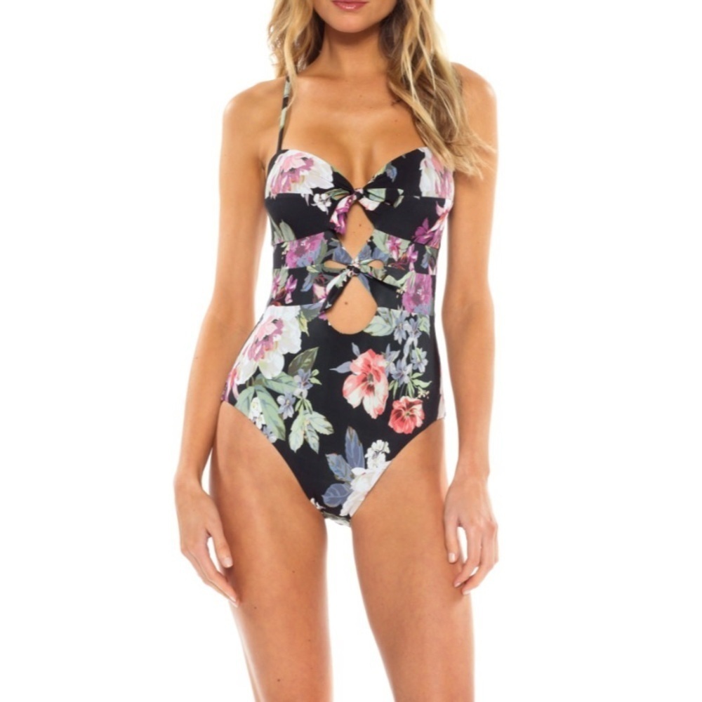 BECCA Spring Fling Floral Cut Out One Piece Swimsuit